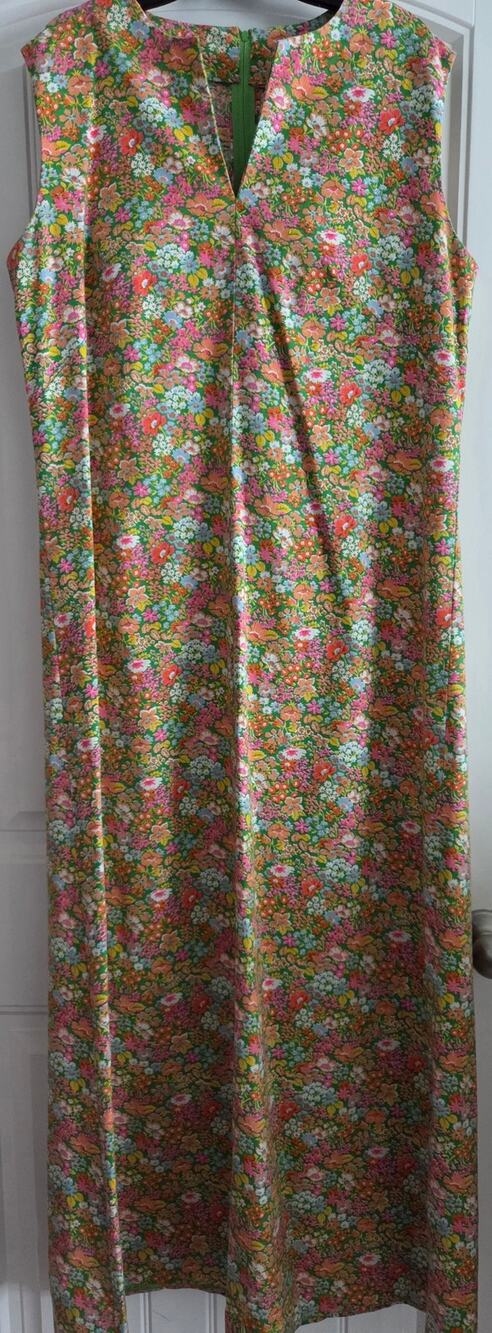 Vintage 60s 70s Floral Maxi Dress Calico Garden Patchwork V-Neck Handmade